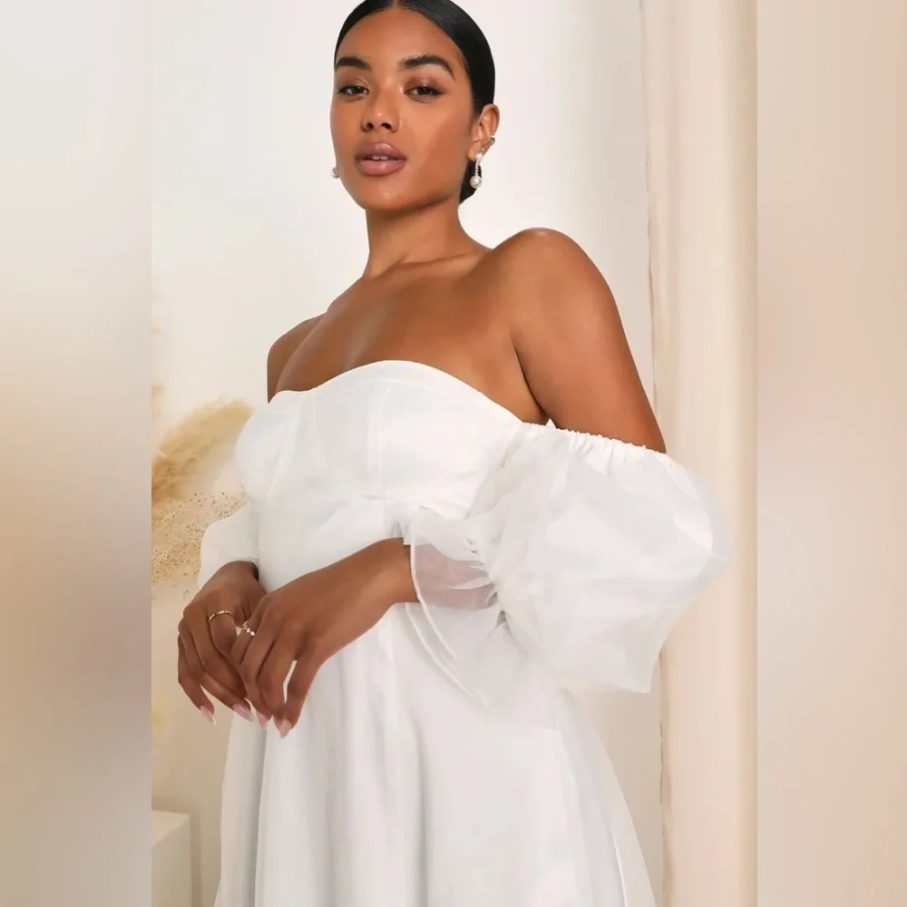 NWT Lulus True Excellence White Bustier Off-The-Shoulder Gown, Size Large - Picture 4 of 15